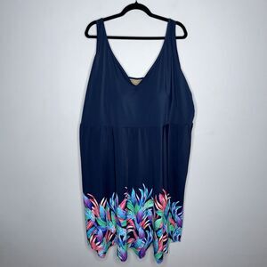 Swimsuits For All Women’s Floral Border Swim Dress Navy Blue Size 34